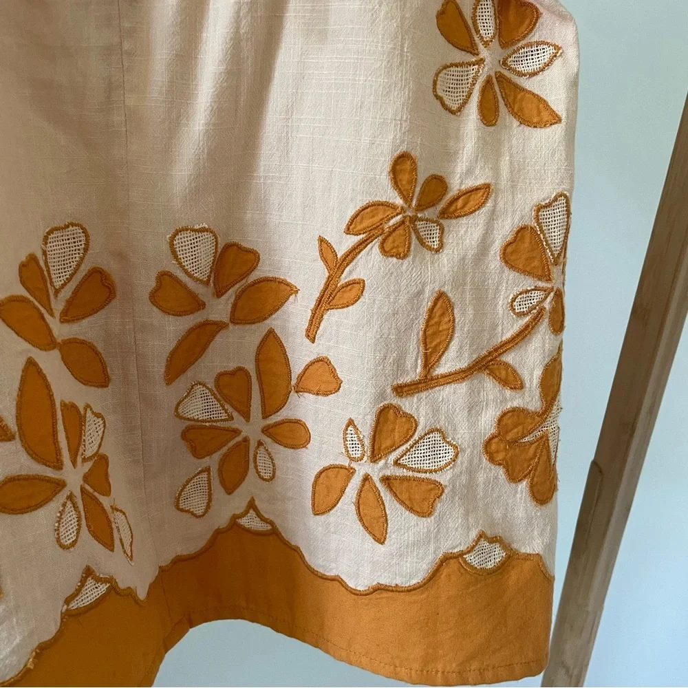 NWT Madewell Embroidered Flower Puff Sleeve Tie Back Top in Peach - XS